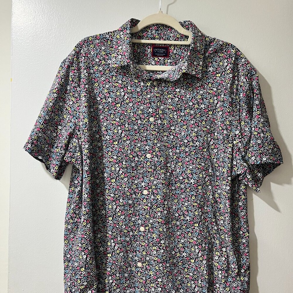 🌿 UNTUCKit Garganega Men's Navy Floral Short Sleeve Button-Up Shirt - XL - Picture 6 of 9
